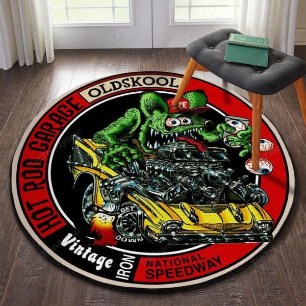 Hot Rod Garage Old Skool Round Mat Round Floor Mat Room Rugs Carpet Outdoor Rug Washable Rugs - Image 2