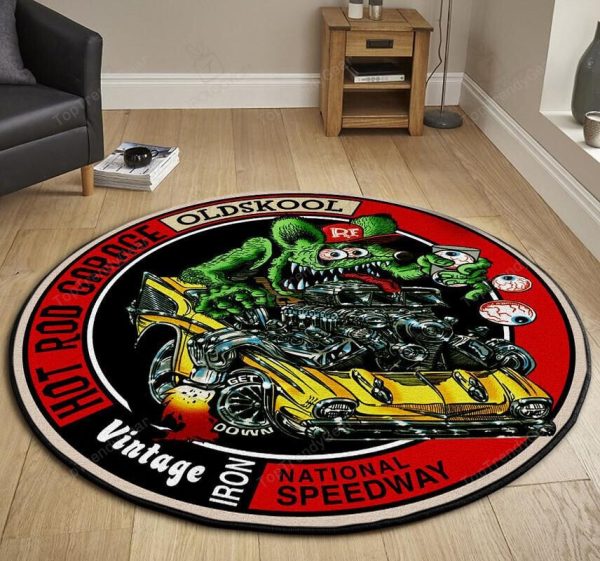 Hot Rod Garage Old Skool Round Mat Round Floor Mat Room Rugs Carpet Outdoor Rug Washable Rugs - Image 3