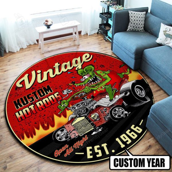 Personalized Vintage Kustom Hot Rod Round Mat Round Floor Mat Room Rugs Carpet Outdoor Rug Washable Rugs - Image 2