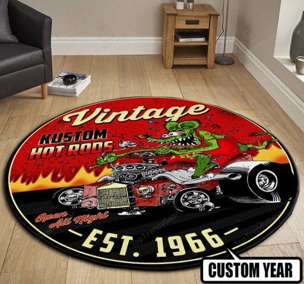 Personalized Vintage Kustom Hot Rod Round Mat Round Floor Mat Room Rugs Carpet Outdoor Rug Washable Rugs - Image 3