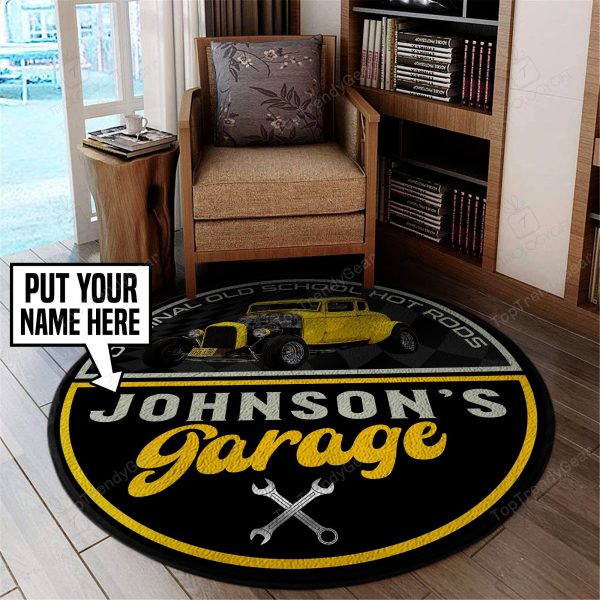 Personalize Hot Rod Garage Round Mat 05260 Living Room Rugs, Bedroom Rugs, Kitchen Rugs - Image 3