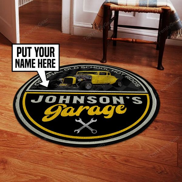 Personalize Hot Rod Garage Round Mat 05260 Living Room Rugs, Bedroom Rugs, Kitchen Rugs - Image 2