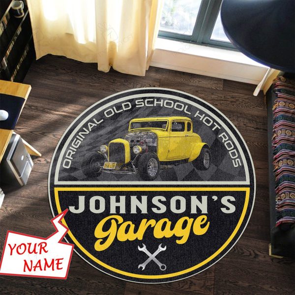 Personalize Hot Rod Garage Round Mat 05260 Living Room Rugs, Bedroom Rugs, Kitchen Rugs